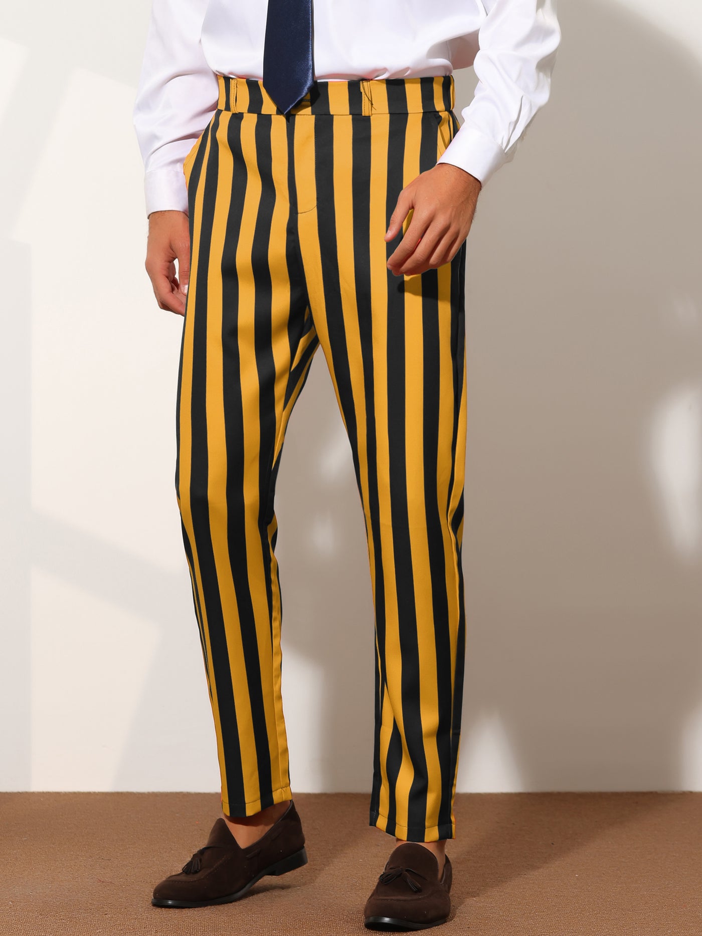 Bublédon Striped Dress Pants for Men's Big & Tall Flat Front Business Trousers