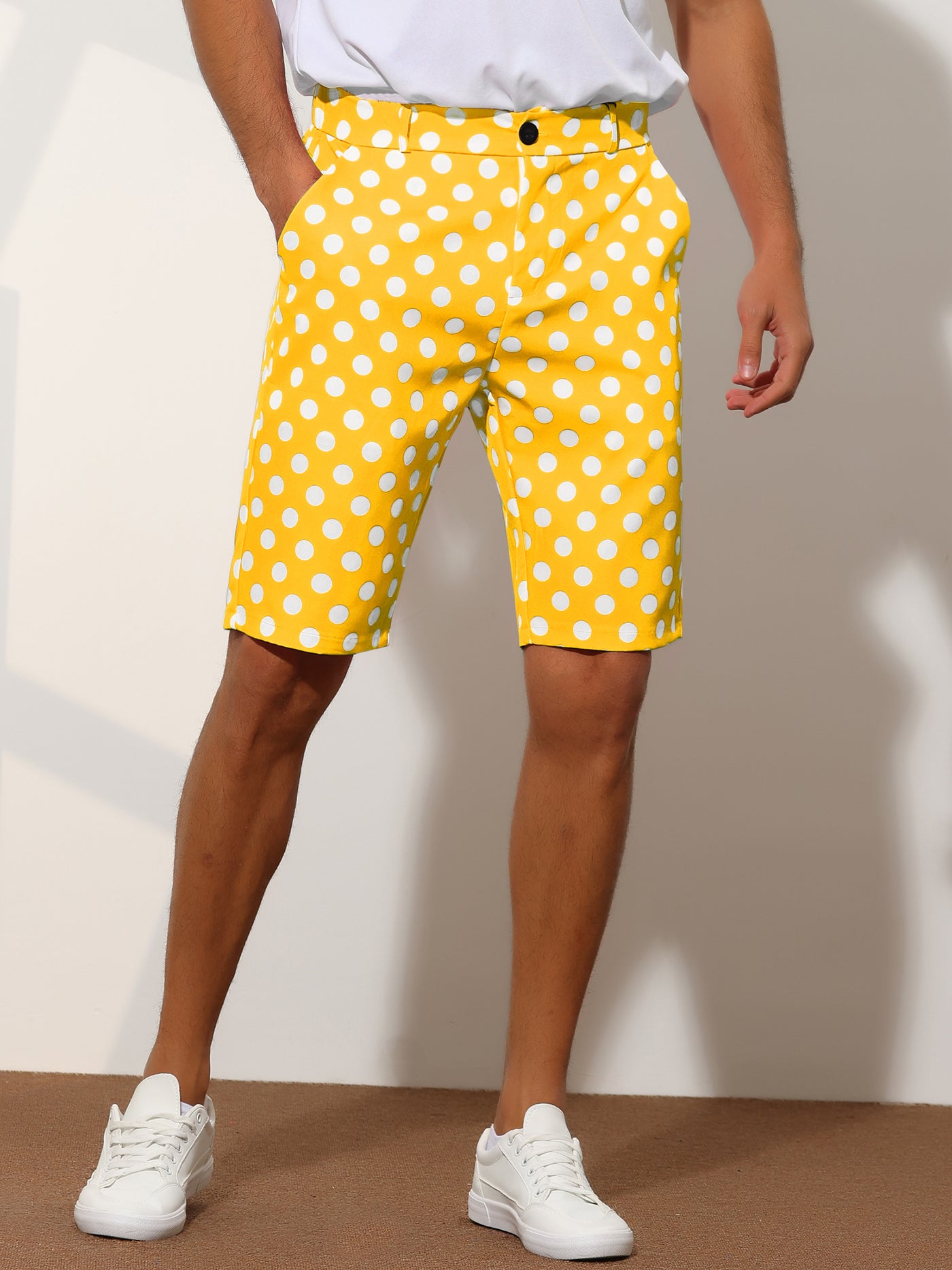 Bublédon Polka Dots Straight Fit Comfort Flat Front Chino Shorts