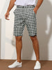 Plaid Flat Front Houndstooth Print Chino Shorts