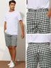 Plaid Flat Front Houndstooth Print Chino Shorts