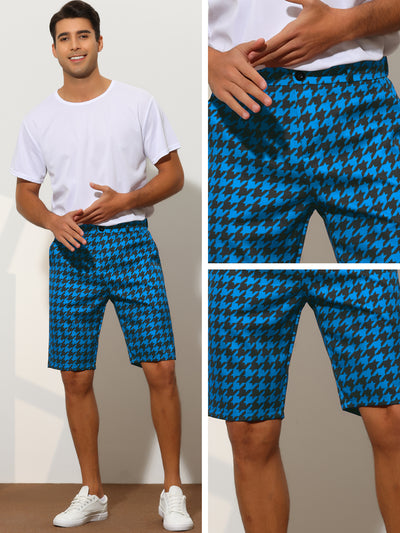 Plaid Flat Front Houndstooth Print Chino Shorts