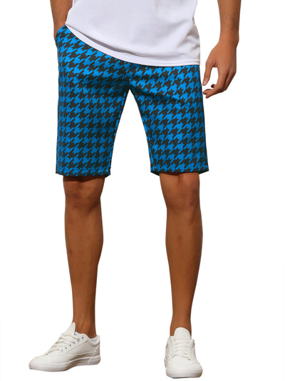 Plaid Flat Front Houndstooth Print Chino Shorts