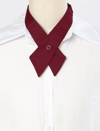 Women's Men's Adjustable Criss-Cross Bow Ties Solid Snap Button Neck Tie for School Uniform