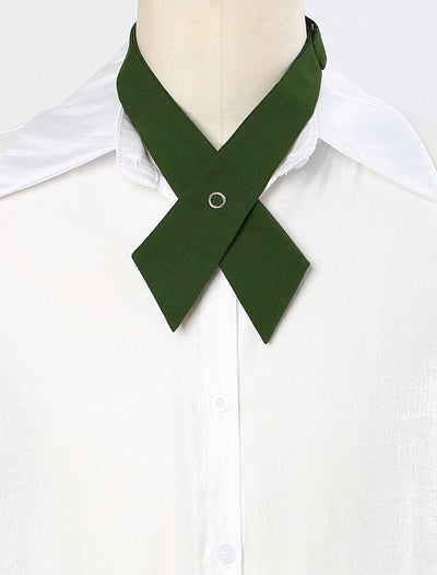 Women's Men's Adjustable Criss-Cross Bow Ties Solid Snap Button Neck Tie for School Uniform