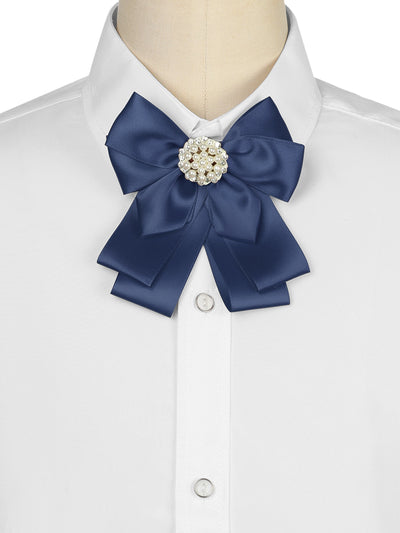 Women's Ribbon Brooch Bowknot Necktie School Uniform Pin Collar Bow Tie with Pearl
