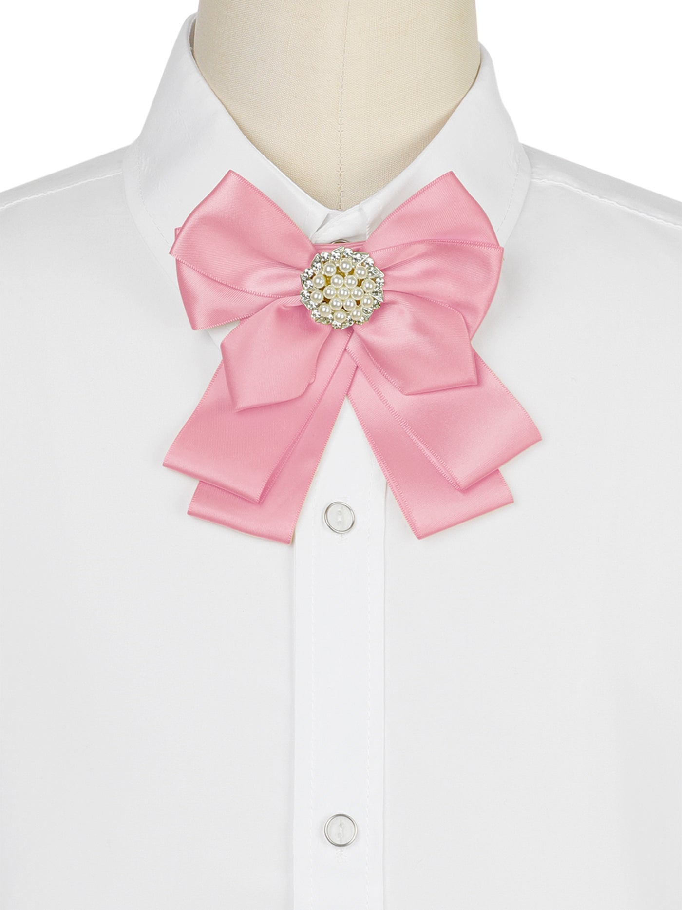 Bublédon Women's Ribbon Brooch Bowknot Necktie School Uniform Pin Collar Bow Tie with Pearl