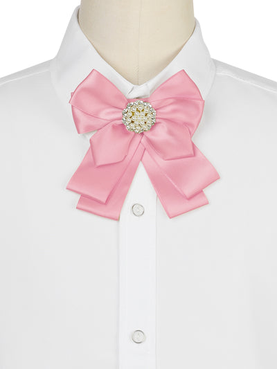Women's Ribbon Brooch Bowknot Necktie School Uniform Pin Collar Bow Tie with Pearl