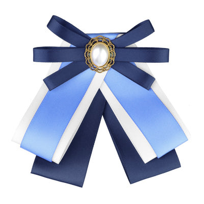 Women's Bowknot Ribbon Brooch Elegant Blue Pin Bow Tie Wedding Ceremony