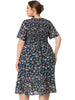 X Line V Neck Midi Floral Ruffle Hem Dress