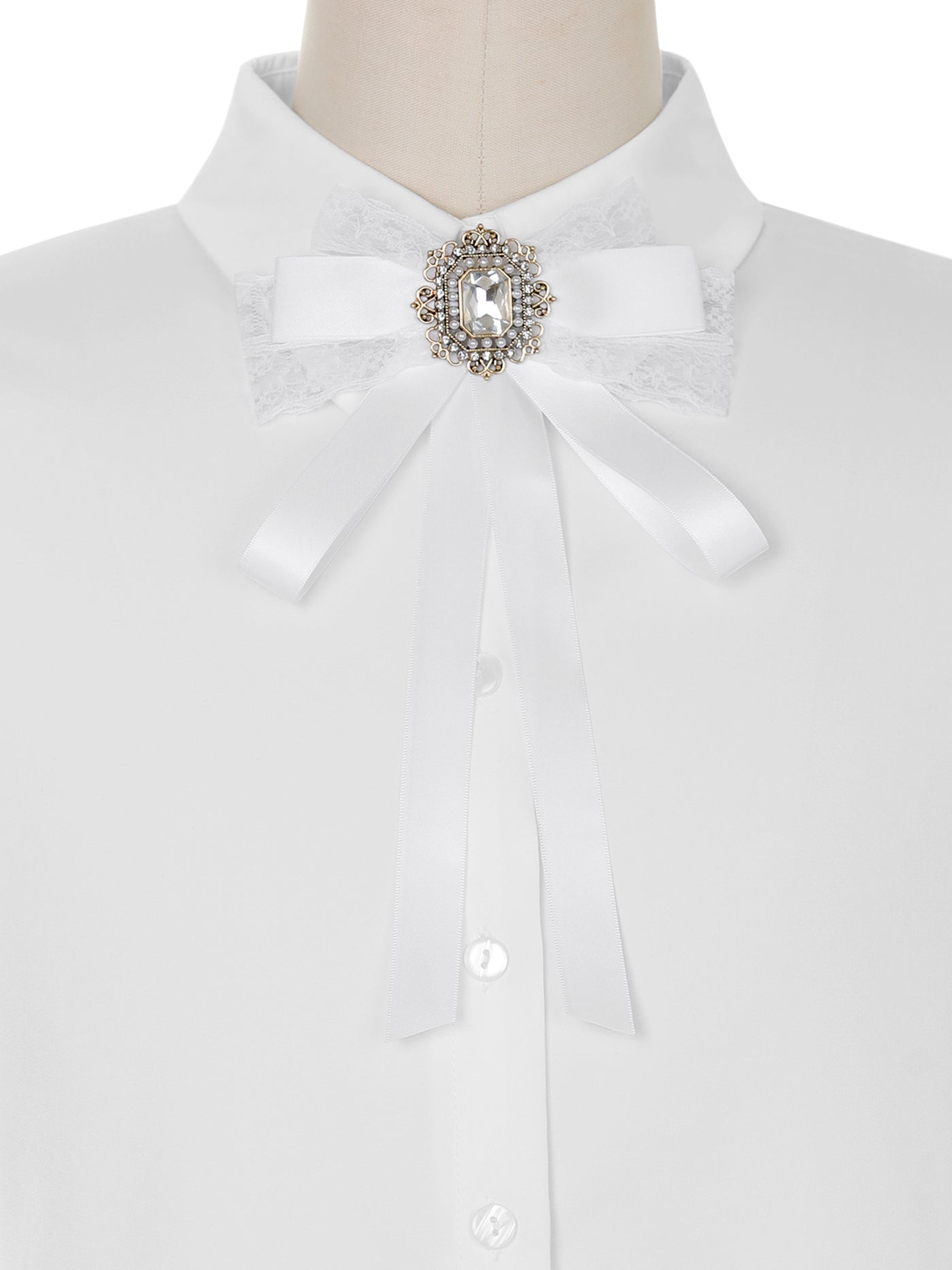 Bublédon Women's Long Webbing with Lace Trim Bow Brooch
