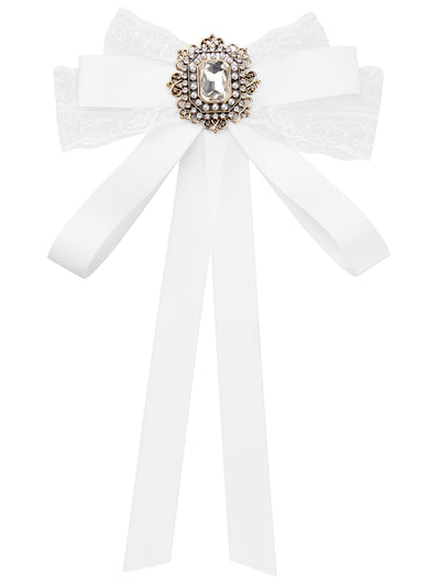 Women's Long Webbing with Lace Trim Bow Brooch
