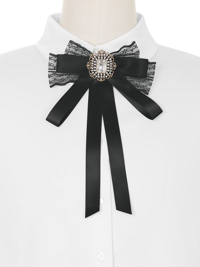 Women's Long Webbing with Lace Trim Bow Brooch