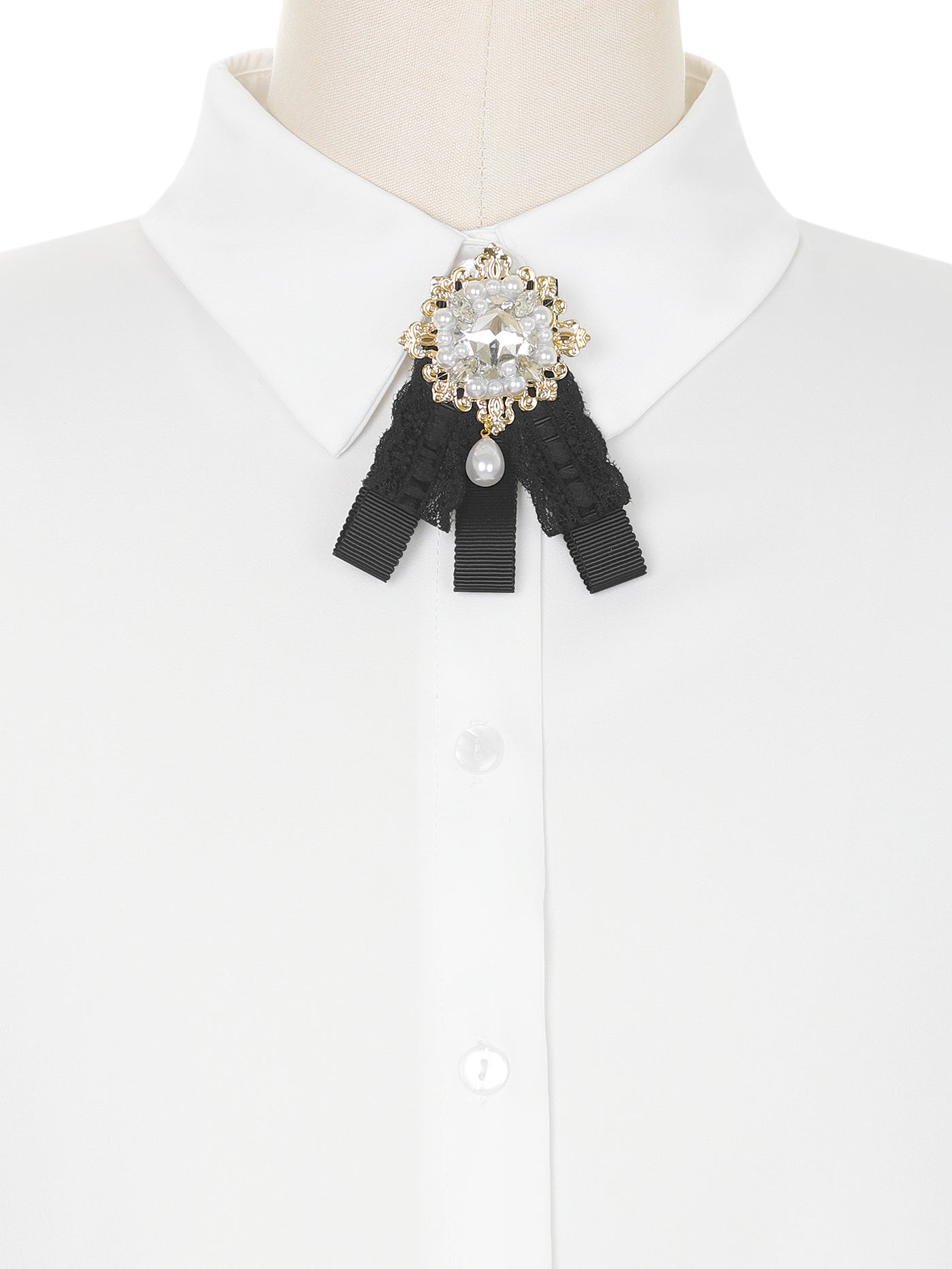 Bublédon Women's Bowknot Brooch Lace Bow Tie Elegant Shirt Neckline Preppy Collar Pin