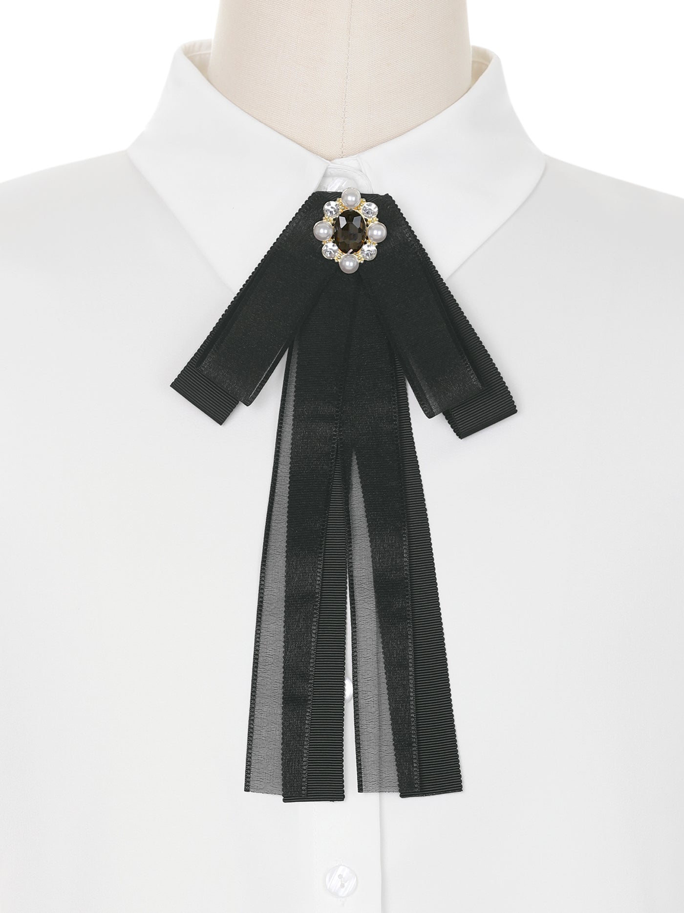 Bublédon Women's Semi Sheer Lace, Rhinestone Shirt Collar Brooch Bow Tie Pins