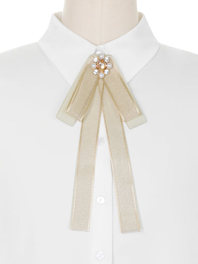 Women's Semi Sheer Lace, Rhinestone Shirt Collar Brooch Bow Tie Pins