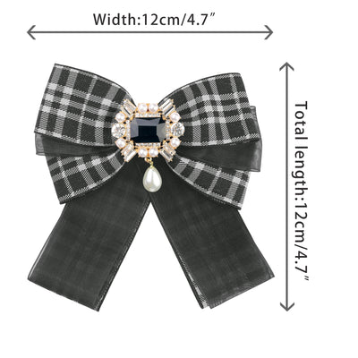 Women's Plaid Necktie Bowtie Lace Brooch Checked Pins Bow Tie