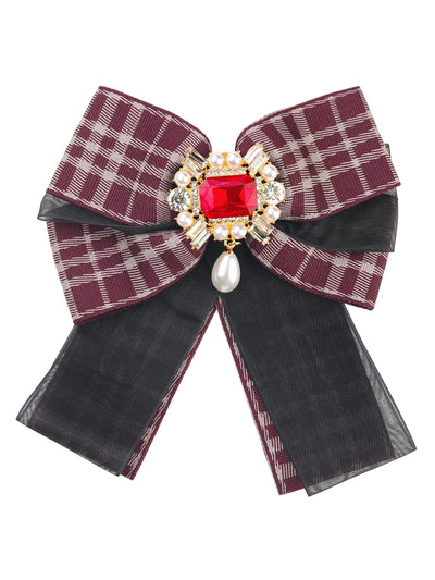 Women's Plaid Necktie Bowtie Lace Brooch Checked Pins Bow Tie