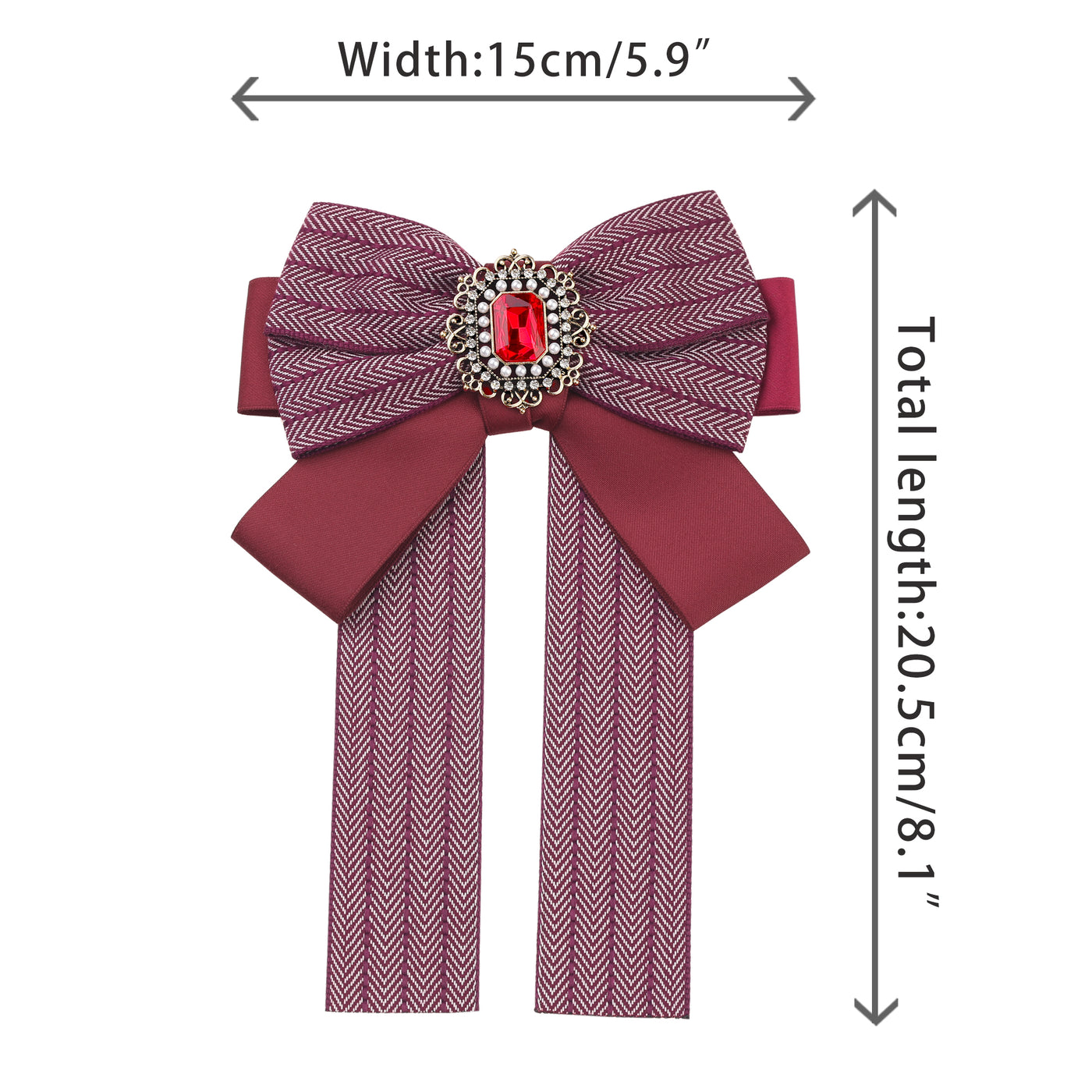 Bublédon Bow Ties Striped Pre-Tied Long Tail Ribbon Brooch Pin for Women Fashion