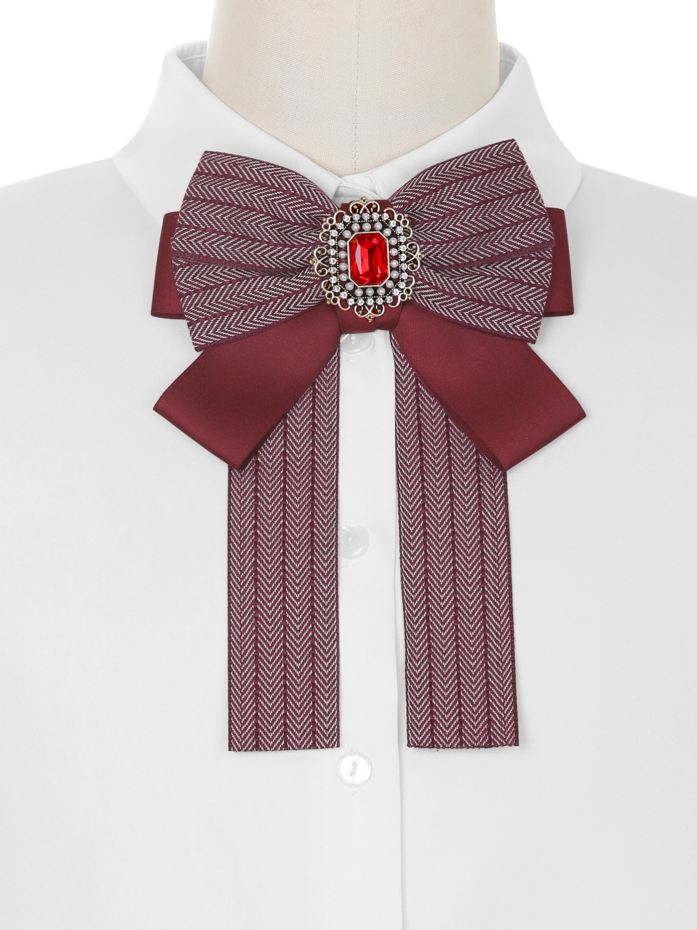 Bublédon Bow Ties Striped Pre-Tied Long Tail Ribbon Brooch Pin for Women Fashion