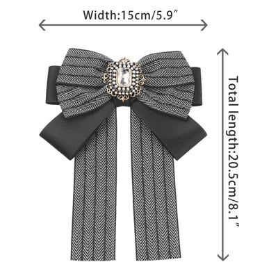 Bow Ties Striped Pre-Tied Long Tail Ribbon Brooch Pin for Women Fashion