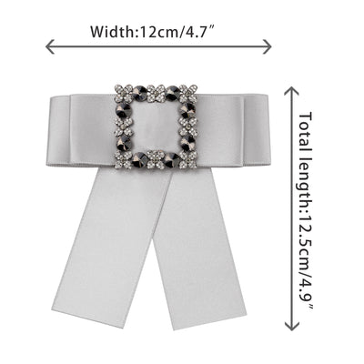 Women's Large Solid Color Bow Square Rhinestone Collar Brooch Ties for Retro Chic