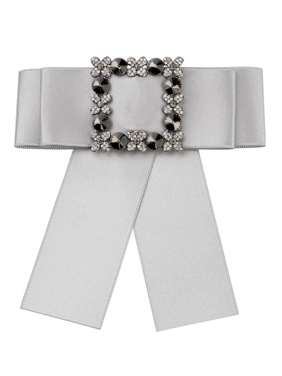 Bublédon Women's Large Solid Color Bow Square Rhinestone Collar Brooch Ties for Retro Chic